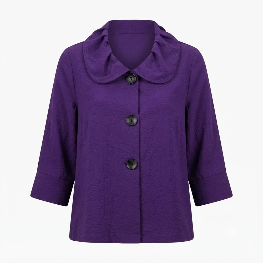 Yushi Purple Textured Button Front Jacket XXL 2XL USA Art to Wear Lagenlook - IW